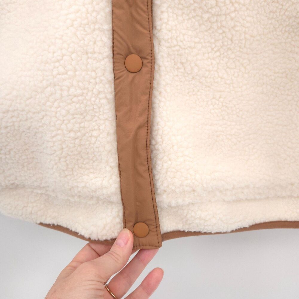 Lands' End cream sherpa fleece jacket Size 3X brown trim long sleeve pockets - Picture 5 of 13